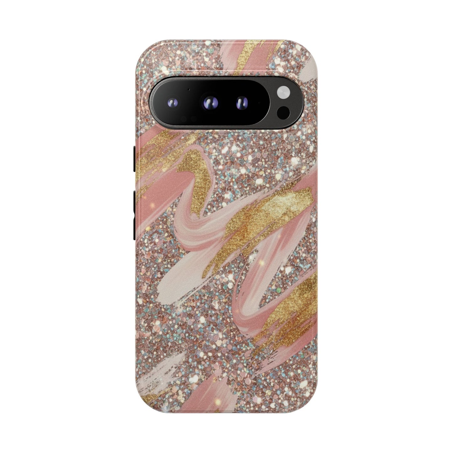 Glitter Blush Marble Phone Case — Pink Gold Swirl Tough Case