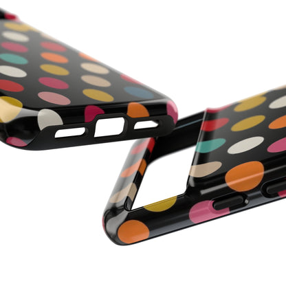 Polka Dot Tough Phone Case – Colorful Retro Dots on Black