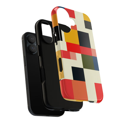Abstract Color Block Tough Phone Case — Retro Geometric Protective Cover