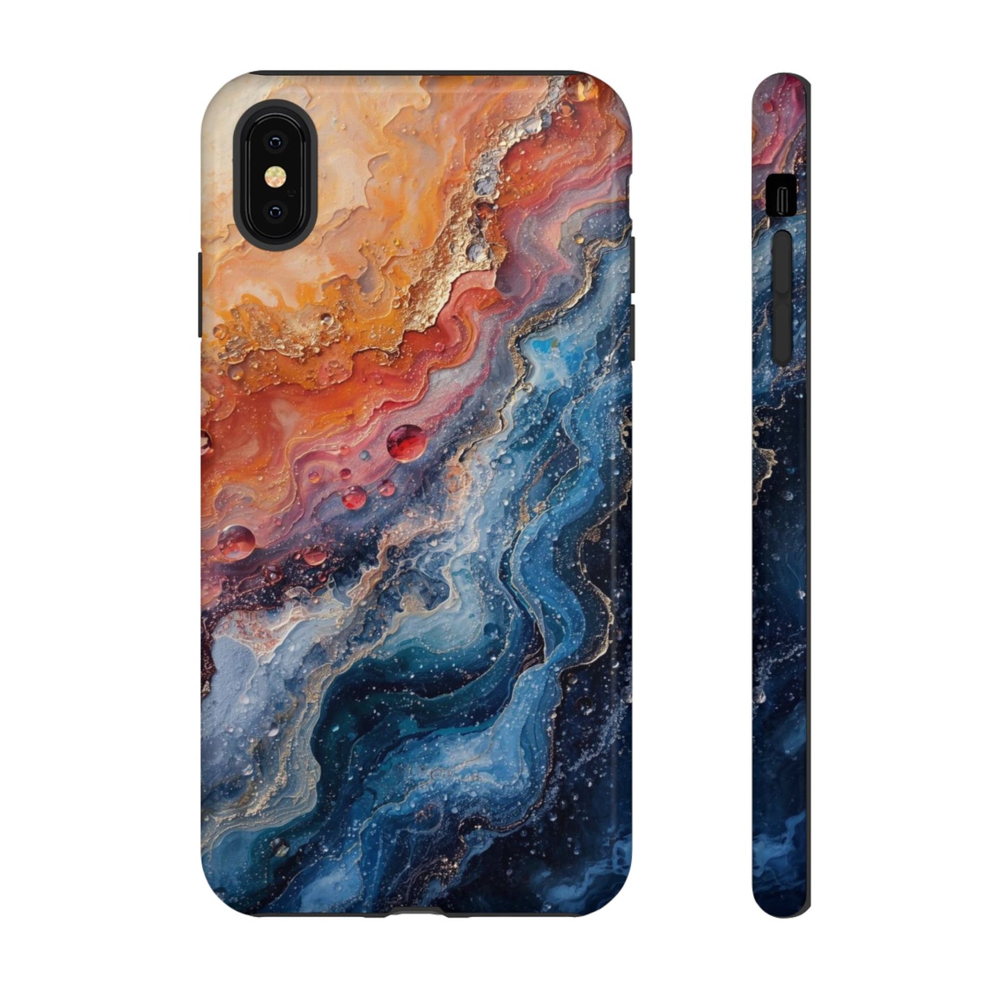 Marbled Galaxy Tough Phone Case — Abstract Blue & Coral Protective Cover