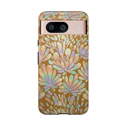 Floral Burst Tough Phone Case – Gold Pastel Botanical Protection