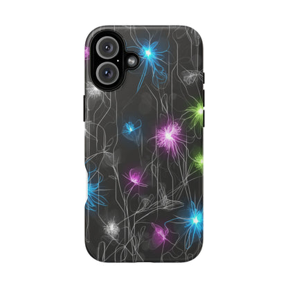 Neon Floral Tough Phone Case — Glow Flower Protective iPhone Cover