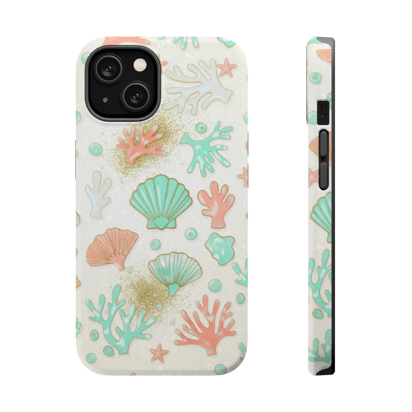 Sea Shells Magnetic Impact Phone Case — Pastel Coral & Teal Beach Design