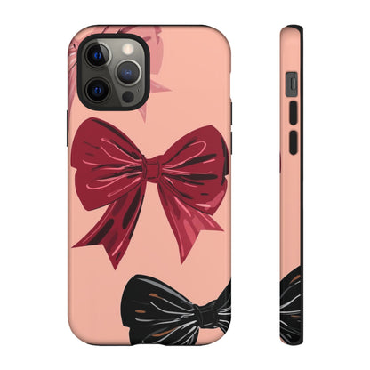Bow Pattern Tough Phone Case — Pink, Red & Black Decorative Bows