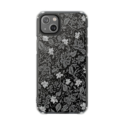 Clear Magnetic Phone Case — Black Floral Vine Design