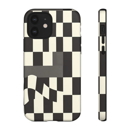 Checkerboard Wave Phone Case — Black & Cream Graphic Tough Case
