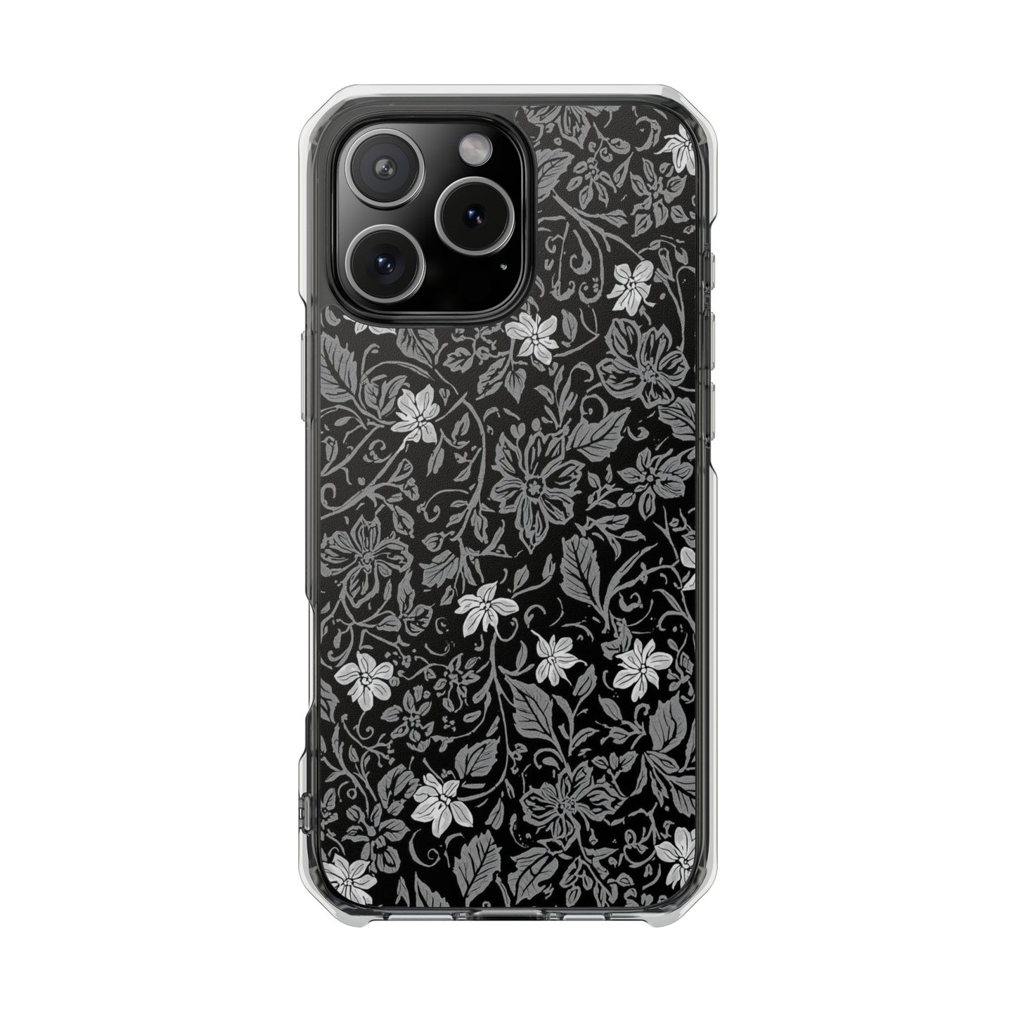 Clear Magnetic Phone Case — Black Floral Vine Design