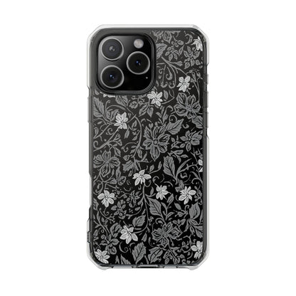 Clear Magnetic Phone Case — Black Floral Vine Design