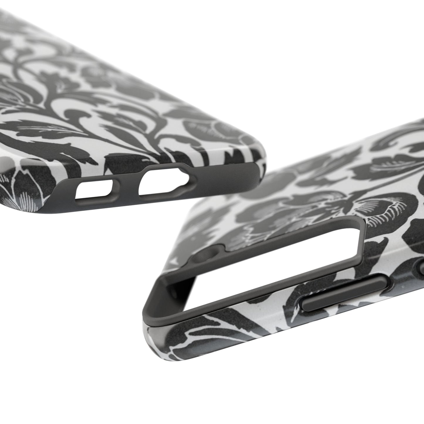 Tough Phone Case — Black & White Vintage Floral Protective Cover