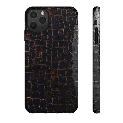 Croc-Embossed Tough Phone Case — Shockproof Black Alligator Texture