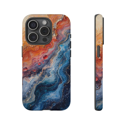 Marbled Galaxy Tough Phone Case — Abstract Blue & Coral Protective Cover