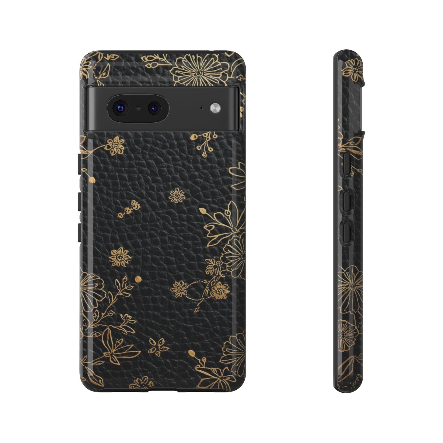 Floral Gold Foil Leather Texture Tough Phone Case