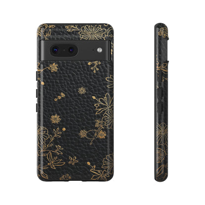 Floral Gold Foil Leather Texture Tough Phone Case