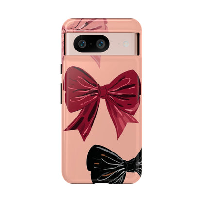 Bow Pattern Tough Phone Case — Pink, Red & Black Decorative Bows