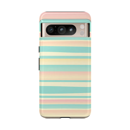 Pastel Striped Tough Phone Case — Mint, Peach & Cream Protective Cover