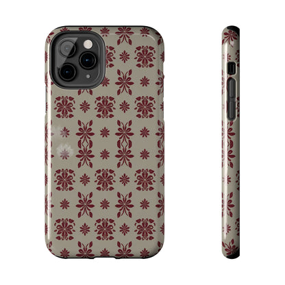 Tough Phone Case — Vintage Red Floral Pattern Protective Cover