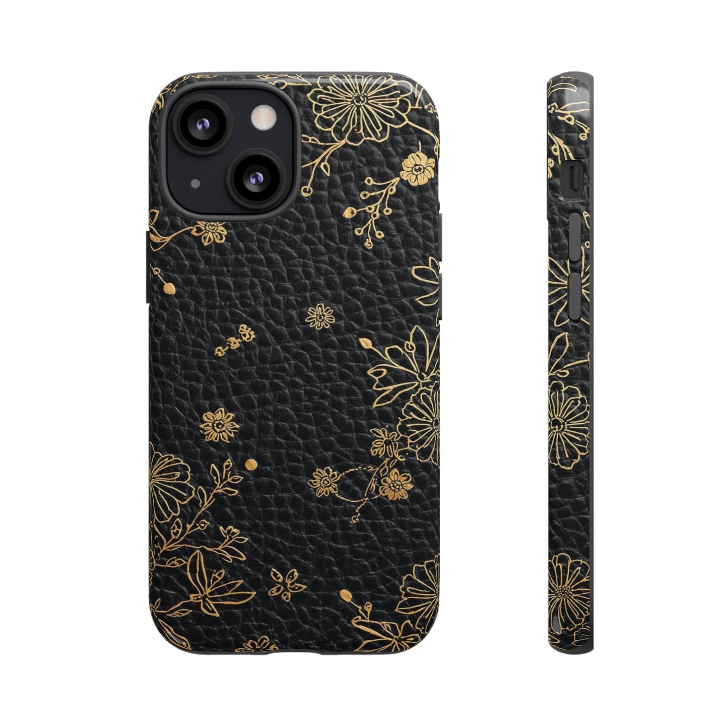 Floral Gold Foil Leather Texture Tough Phone Case