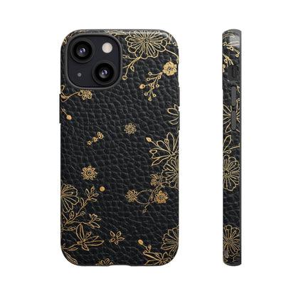 Floral Gold Foil Leather Texture Tough Phone Case
