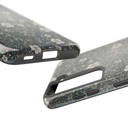 Floral Sparkle Tough Phone Case — Black & Silver Vintage Blossom