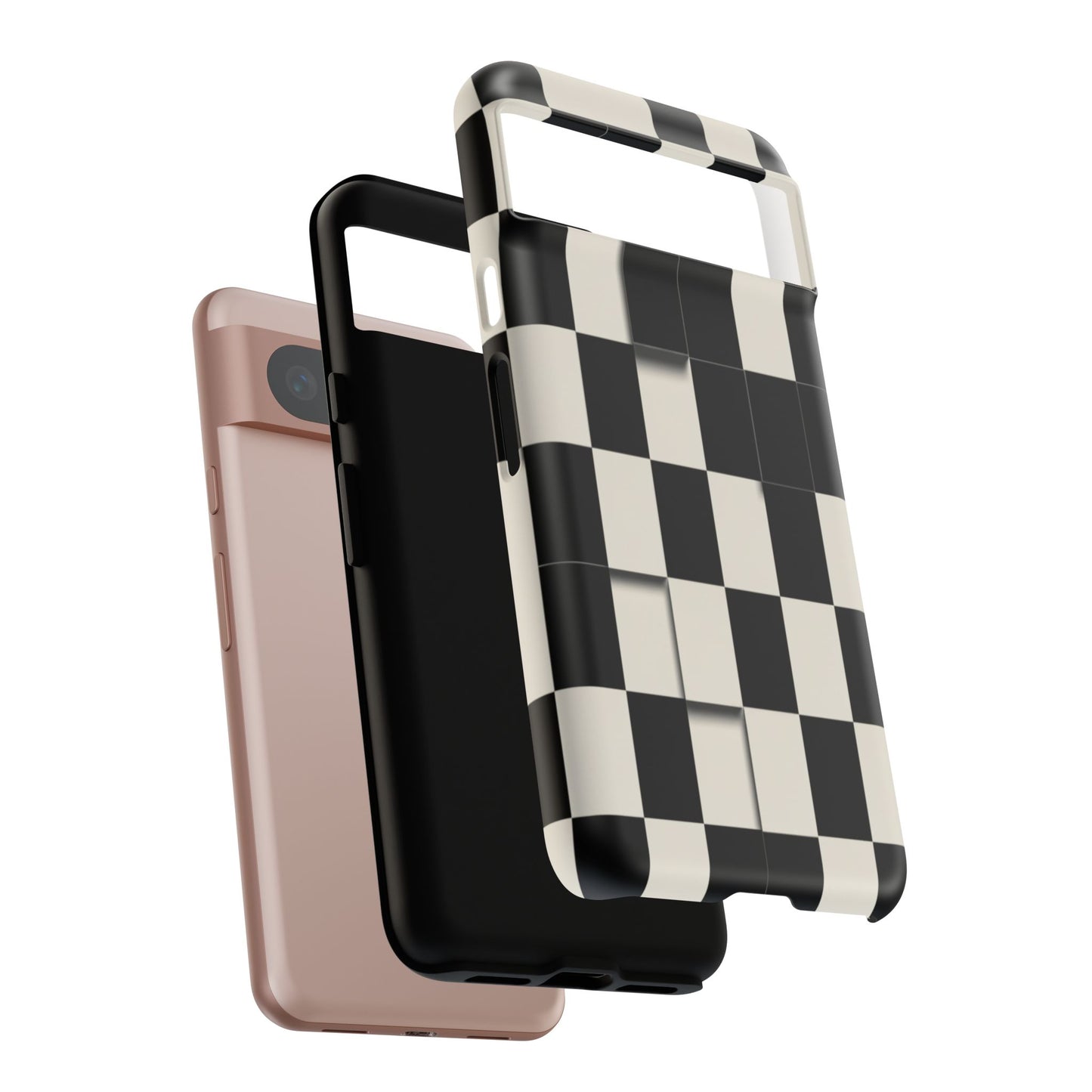 Checkerboard Tough Phone Case — Classic Black & Cream Grid Protective Cover