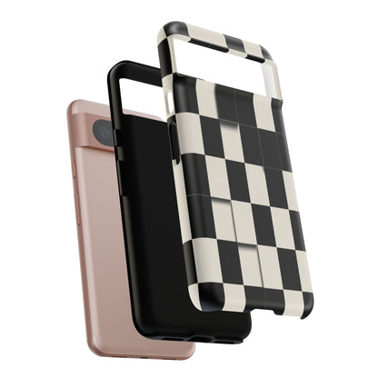 Checkerboard Tough Phone Case — Classic Black & Cream Grid Protective Cover
