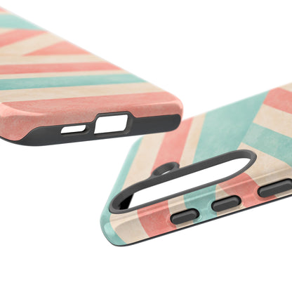Pastel Stripes Tough Phone Case – Retro Coral & Teal Protective Cover