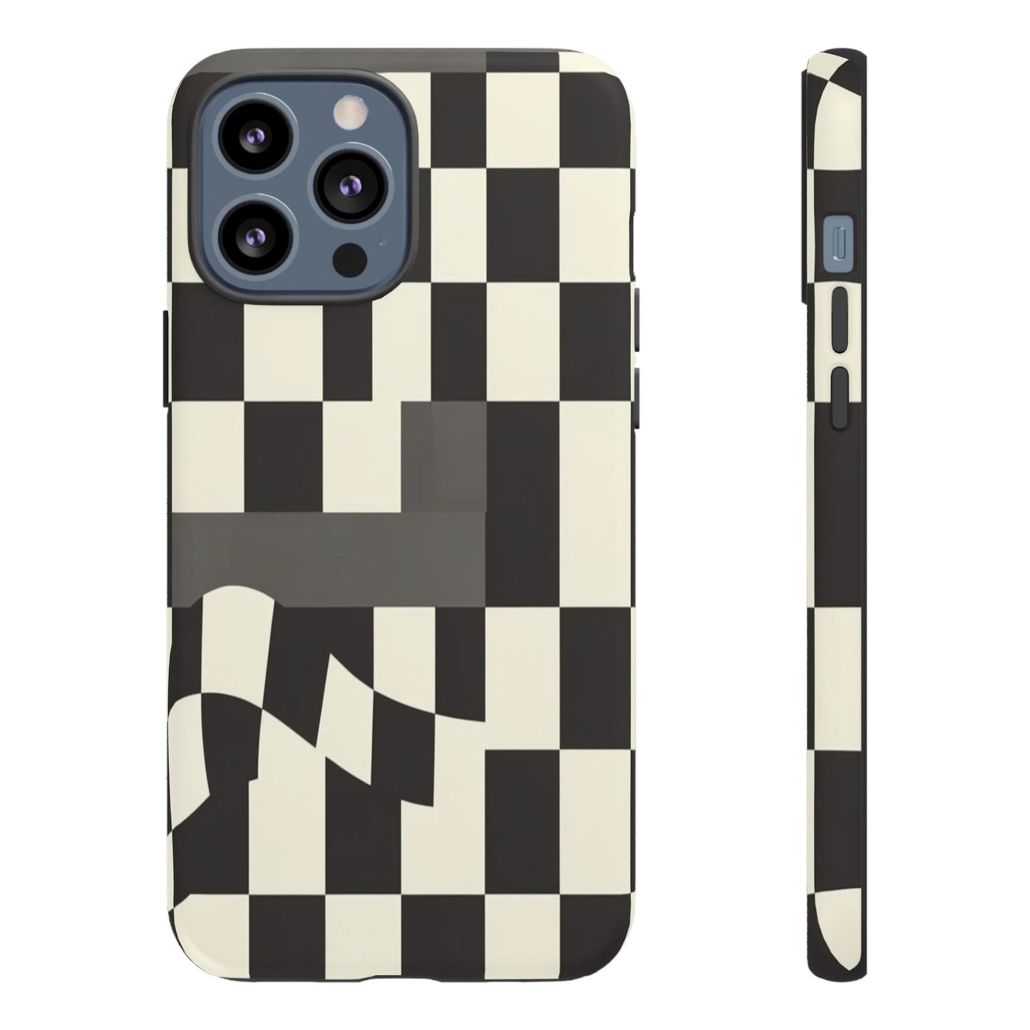 Checkerboard Wave Phone Case — Black & Cream Graphic Tough Case