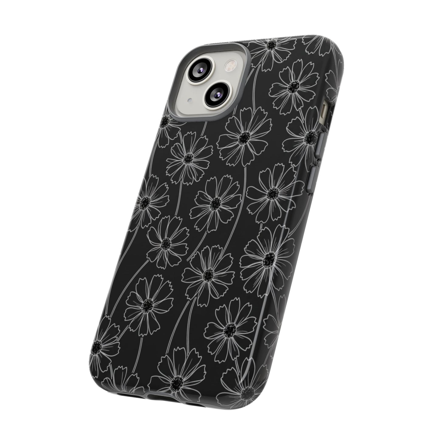 Floral Doodle Tough Phone Case — Black & Gray Daisy Pattern
