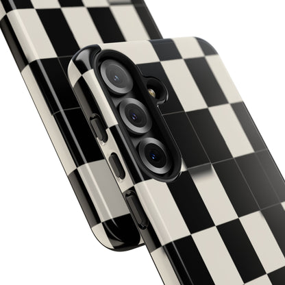 Checkerboard Tough Phone Case — Classic Black & Cream Grid Protective Cover