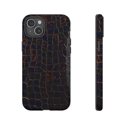 Croc-Embossed Tough Phone Case — Shockproof Black Alligator Texture