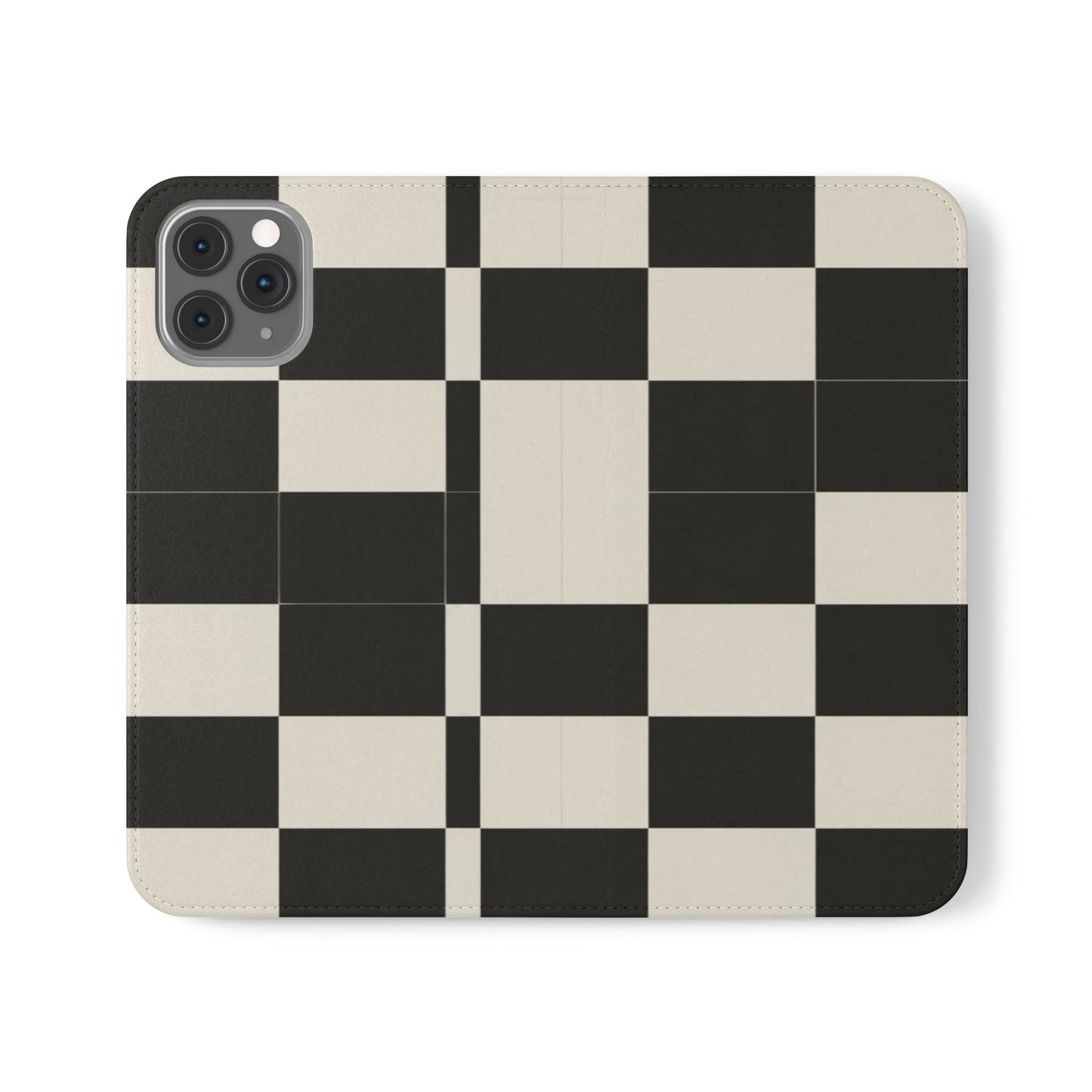 Checkered Flip Phone Case – Black & Cream Retro Grid Wallet Case