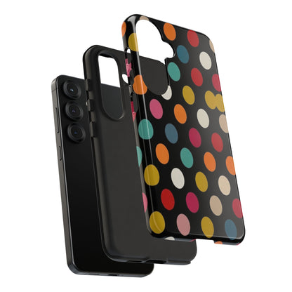 Polka Dot Tough Phone Case – Colorful Retro Dots on Black