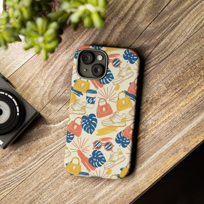 Tough Cases: Retro Summer Pattern Phone Case – Sunglasses, Sneakers & Tropical Leaves