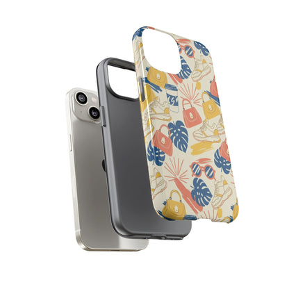 Tough Cases: Retro Summer Pattern Phone Case – Sunglasses, Sneakers & Tropical Leaves
