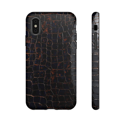 Croc-Embossed Tough Phone Case — Shockproof Black Alligator Texture