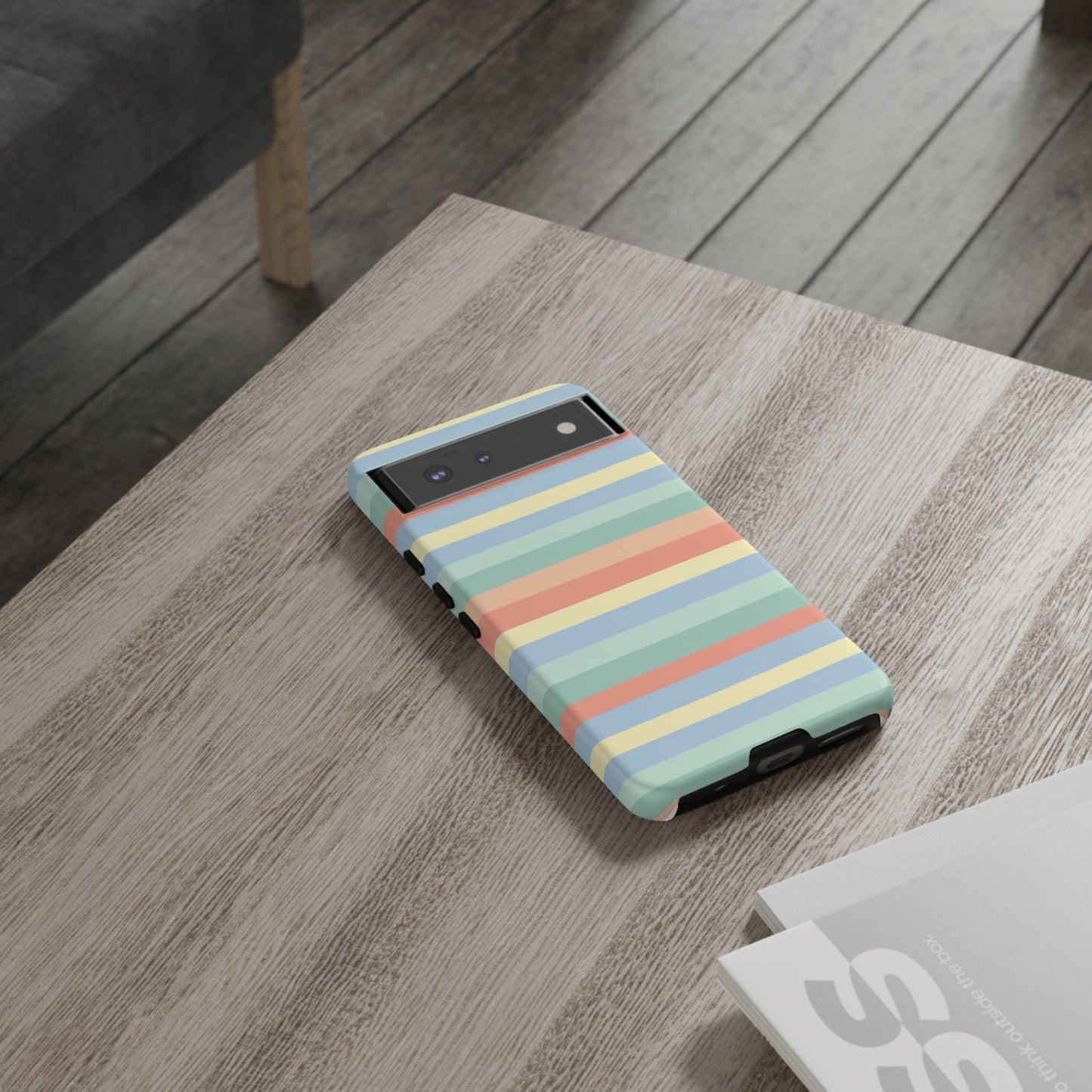 Pastel Striped Phone Case — Retro Horizontal Multi-Color Tough Case
