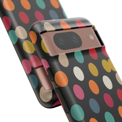 Polka Dot Tough Phone Case – Colorful Retro Dots on Black