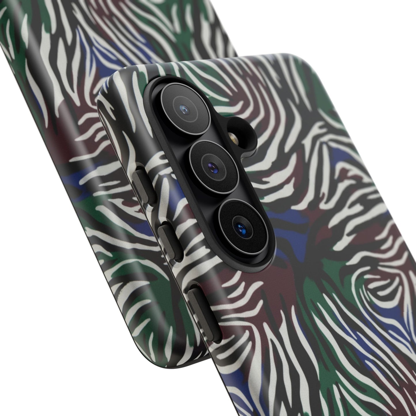 Zebra Camo Tough Phone Case – Green & Blue Animal Print Protective Cover