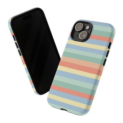 Pastel Striped Phone Case — Retro Horizontal Multi-Color Tough Case