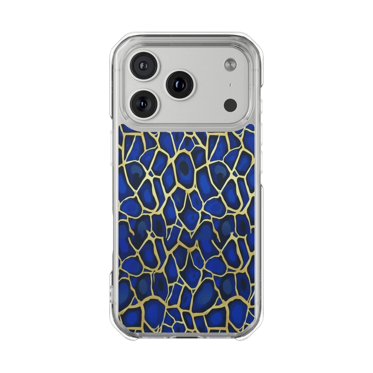 Blue & Gold Giraffe Pattern Clear Magnetic Phone Case