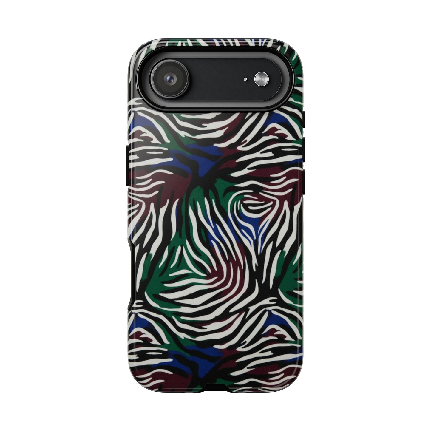 Zebra Camo Tough Phone Case – Green & Blue Animal Print Protective Cover