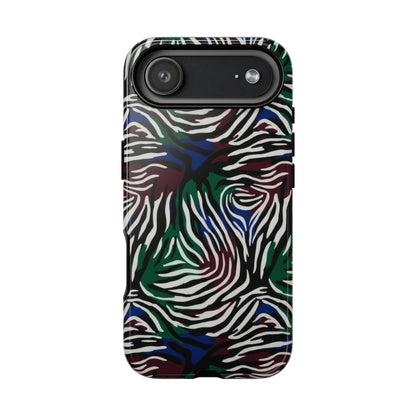 Zebra Camo Tough Phone Case – Green & Blue Animal Print Protective Cover