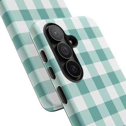 Mint Green Buffalo Check Tough Phone Case — Durable Plaid Protective Cover