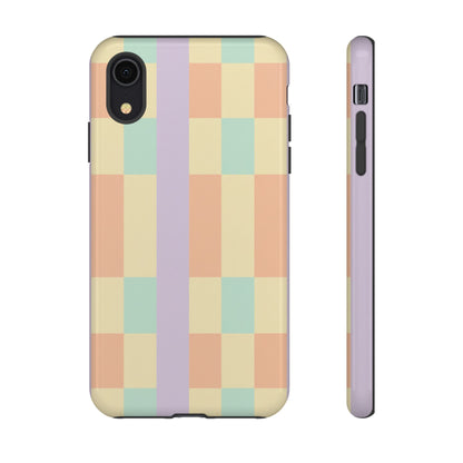 Pastel Checkered Phone Case — Retro Stripe Tough Case
