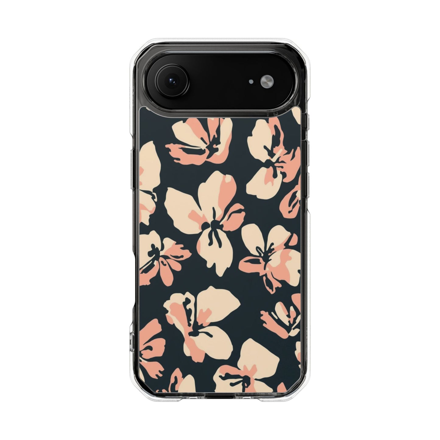 Clear Magnetic Phone Case — Peach Floral Impact Protection