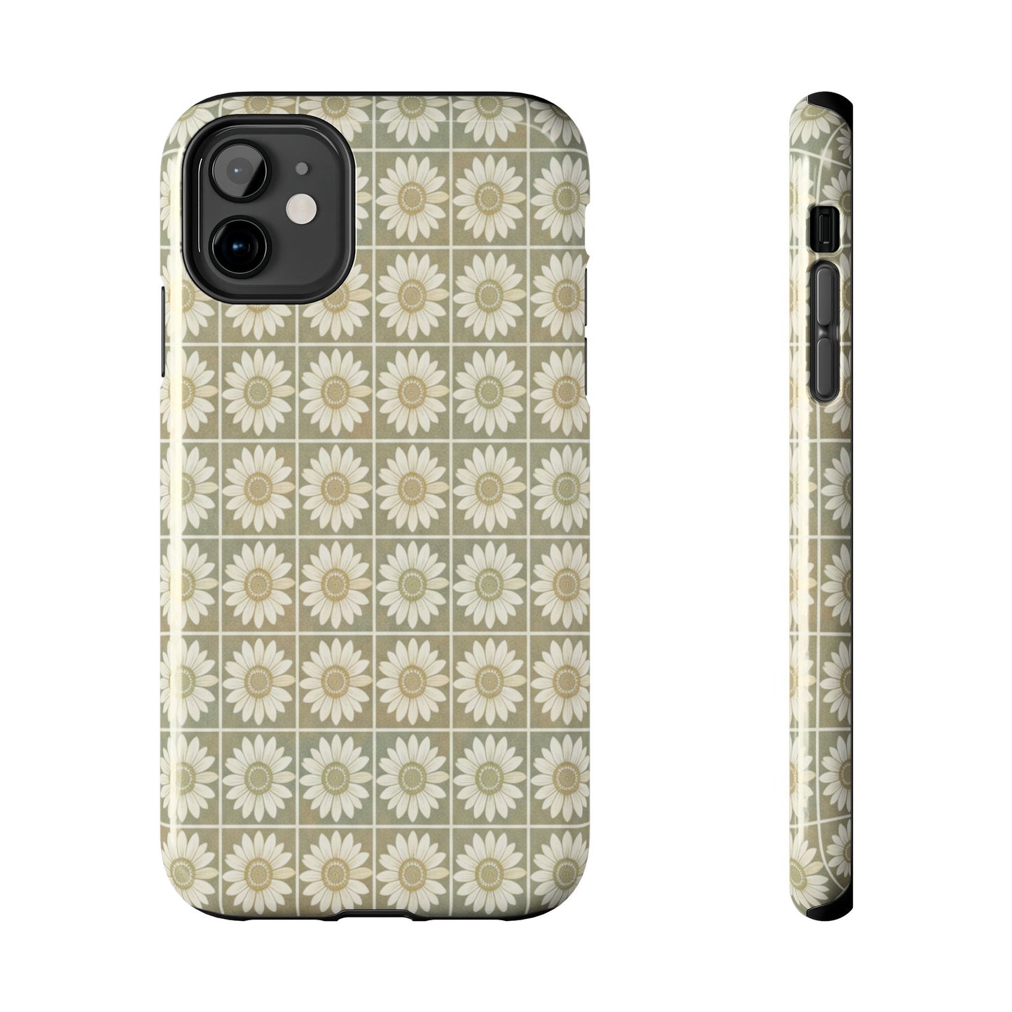 Daisy Tile Tough Phone Case — Retro Floral Protective Phone Cover