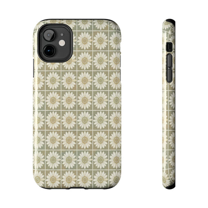 Daisy Tile Tough Phone Case — Retro Floral Protective Phone Cover