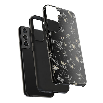 Floral Noir Tough Phone Case — Vintage Black Botanical Protective Cover