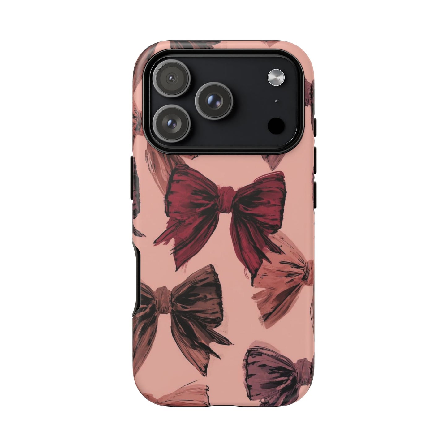 Bow Pattern Tough Phone Case — Pink Watercolor Bows Protective iPhone Cover