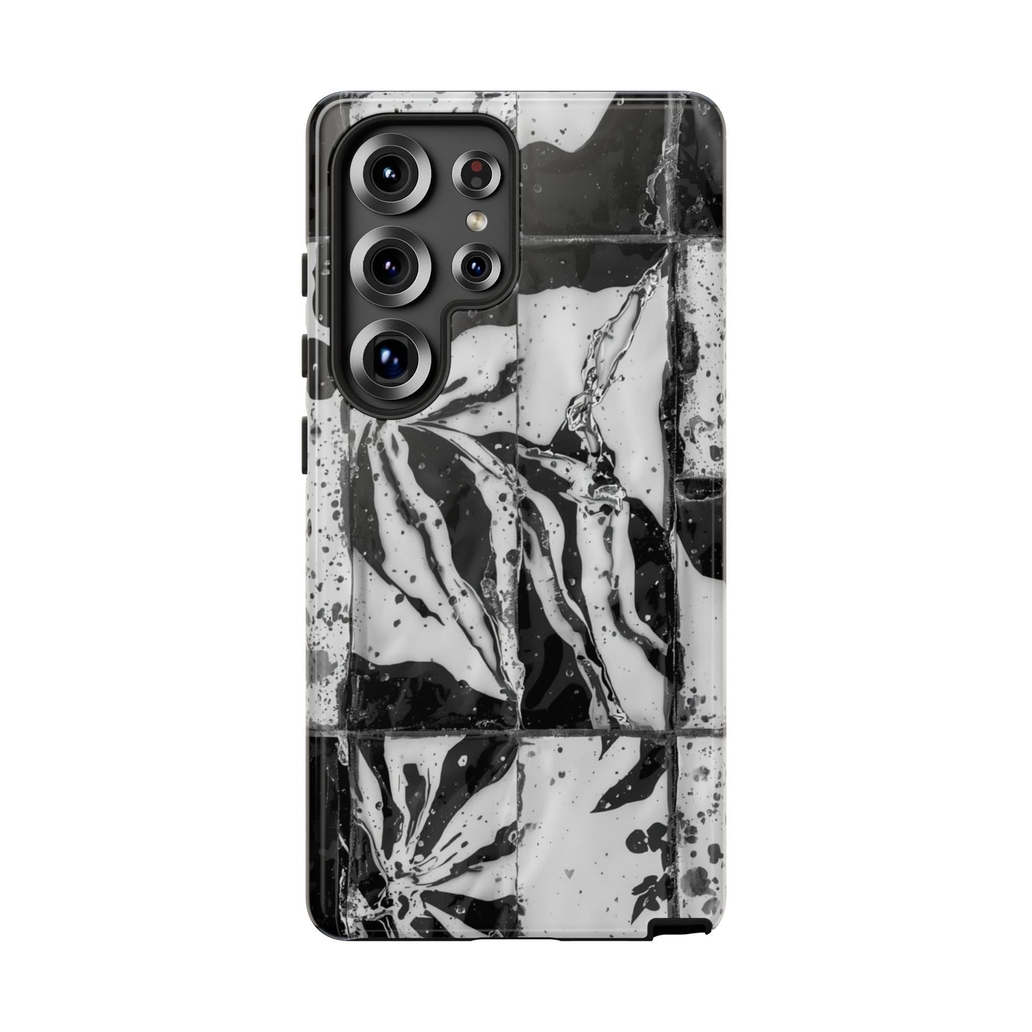 Monochrome Tile Floral Tough Phone Case